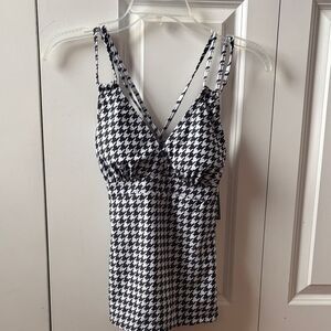 Bikinx Women's Size Small Black and White Houndstooth Tankini Top New with Tags